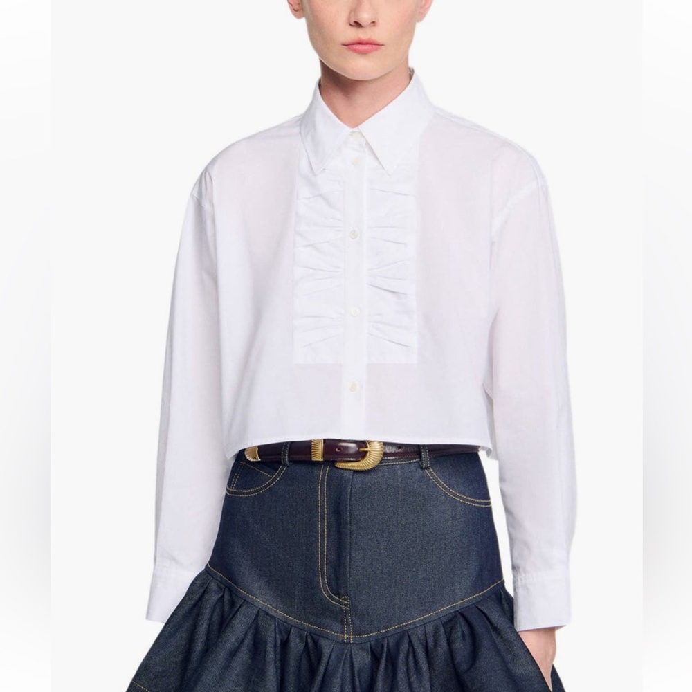 Sandro NWT White Ruffled Button-Up Shirt